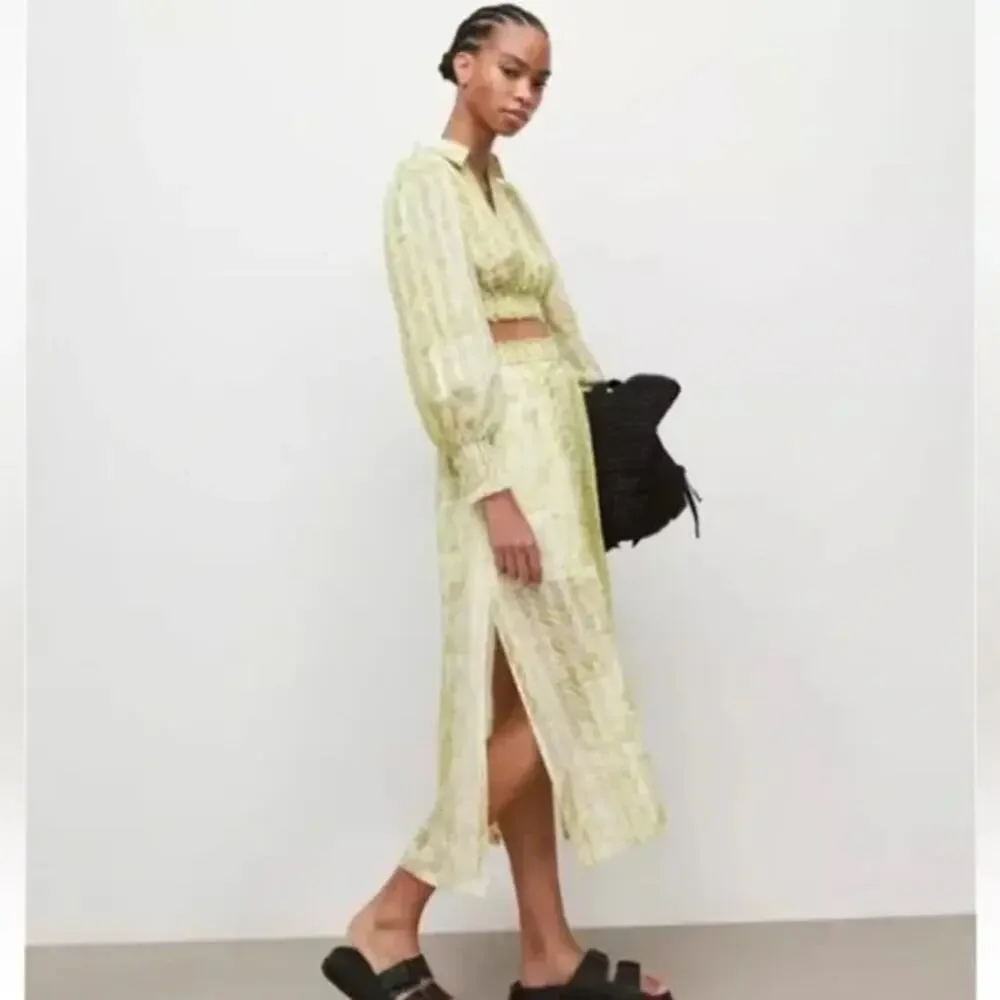 ALLSAINTS NWT $229 Clara Noche Lime Green Snake Print Midi Skirt Size 10
